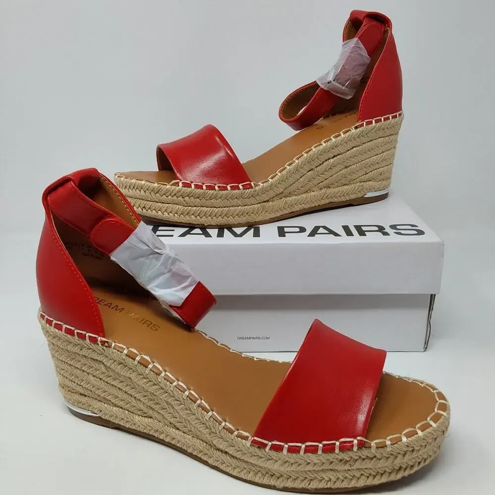 Dream Pairs Red Espadrille Wedge Sandals Ankle Strap Women's US 8 New